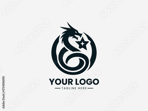 Futuristic dragon with star symbol representing advanced digital technology vector illustration