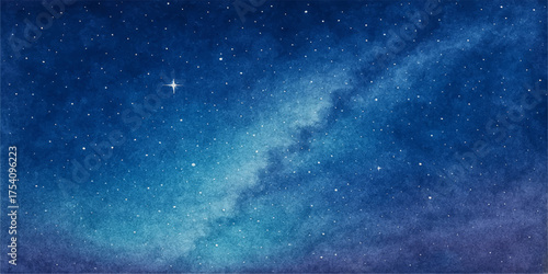 Deep blue outer space nebula with bright stars in a galaxy field