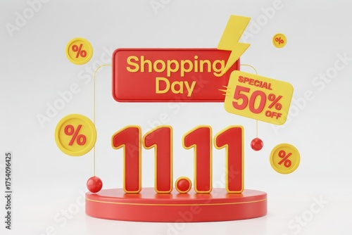 1111 shopping day with 50 off on white background