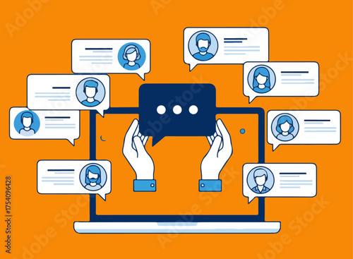 Creative illustration of chatbot, chatting, chat room, chat app. Vector concept for web banner, social media banner, business presentation, marketing material. 