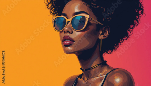 Modern Fashion Vector of American Woman with Afro Hair and Sunglasses Ai Generate 