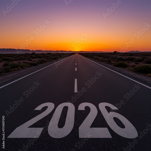 2026 Text on Road at Sunset