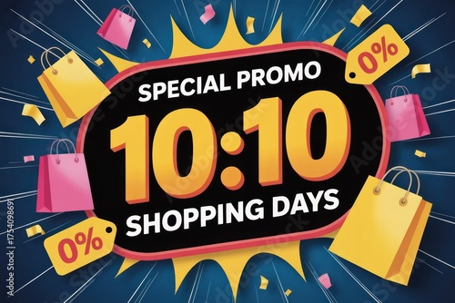 Special promo 1010 shopping days with shopping bags and confetti