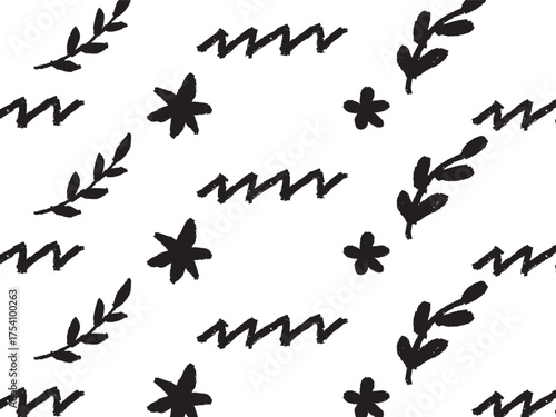 black abstract hand strokes for patterns, backgrounds, abstract ornaments, abstract calligraphy with black brush on white background