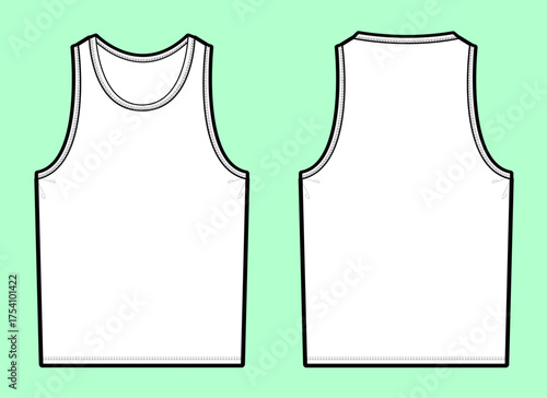 Sleeveless Tank Top Flat Sketch – Front & Back View with Round Neckline