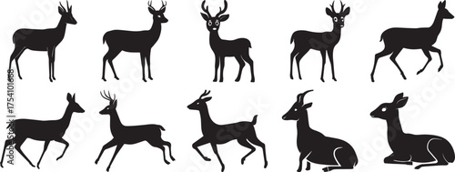 A Group of Black deer silhouette sitting minimalist vector illustration