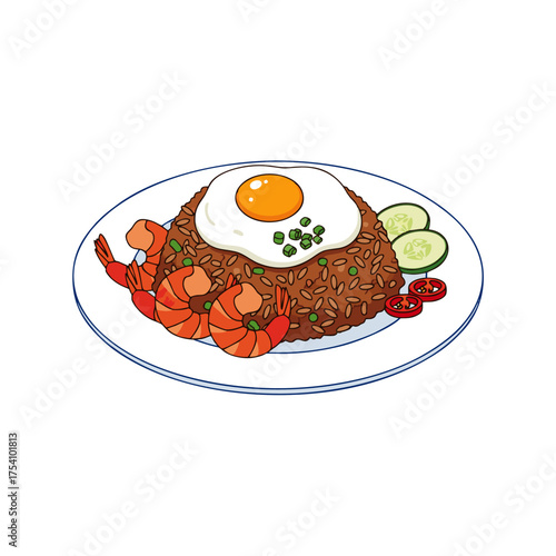 Flat vector illustration of traditional Indonesian fried rice (nasi goreng)