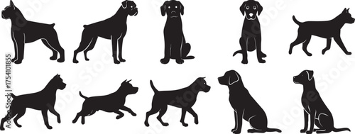 A Group of Black labrador dog sitting silhouette vector illustration