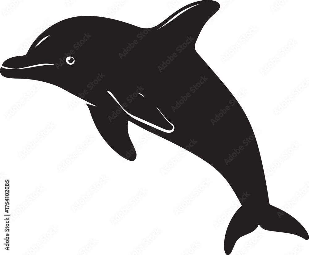 Fototapeta premium Dolphin jumping black white silhouette vector illustration
