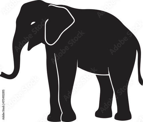 Elephant silhouette vector, black and white silhouette vector illustration