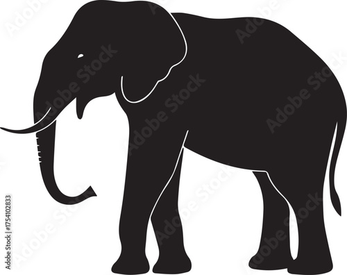 Elephant silhouette vector, black and white silhouette vector illustration