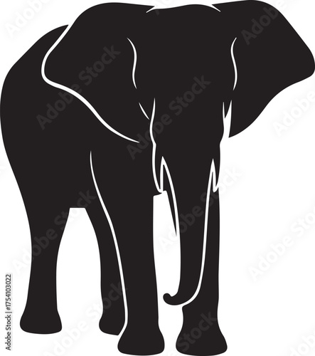 Elephant silhouette vector, black and white silhouette vector illustration