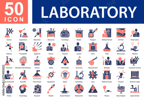 Minimalist Laboratory Glyph Color icons set with editable stroke, featuring: Science,Experiment,Blood Test,Bioreactor,Centrifuge,Beaker,Reagent,Medical School,Air Flow,Observation,Polymer,Traceability