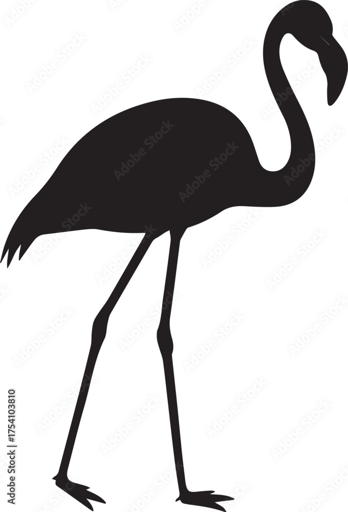 Obraz premium Flamingo bird silhouette vector, black and white silhouette vector illustration