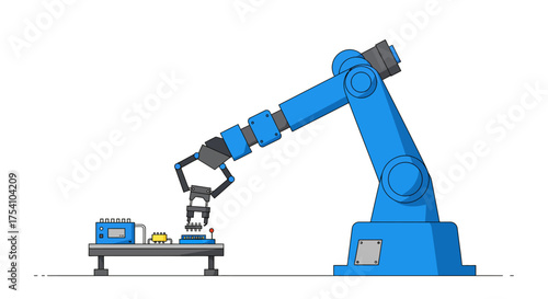 Blue Robotic Arm Manipulating Object in Automated Industrial Process