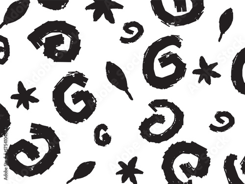 black abstract hand strokes for patterns, backgrounds, abstract ornaments, abstract calligraphy with black brush on white background