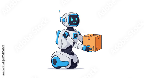 Delivery Robot Modern Technology Carrying Package – Illustration of an AI Courier with a Parcel