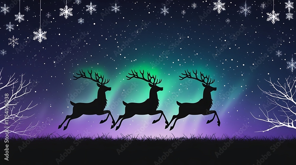 Fototapeta premium Magical Reindeer Silhouette Night