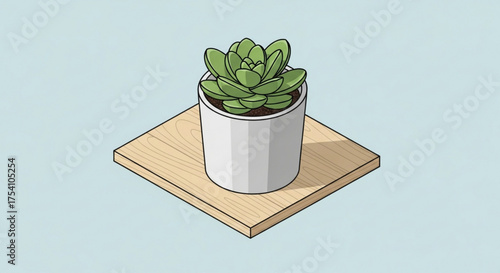 Isometric succulent plant in a pot green succulent plant on a wooden shelf decorative plant for home and office