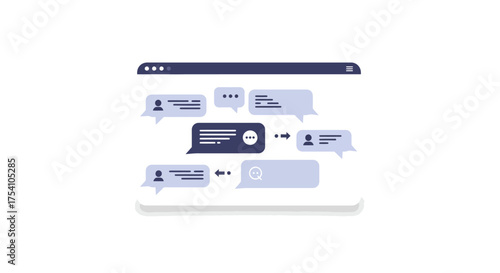 Modern flat design concept of an online chat interface showing a messaging application dialogue with conversation bubbles