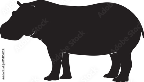 Hippopotamus animal silhouette vector, black and white silhouette vector illustration