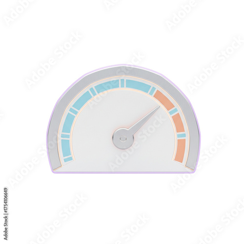 Modern speedometer gauge indicating efficiency and performance, a visual metaphor for business growth and reaching goals with stylized pointers