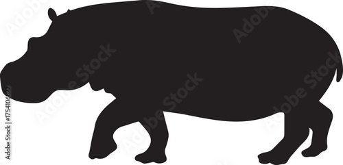 Hippopotamus animal silhouette vector, black and white silhouette vector illustration