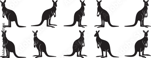A group of Kangaroo animal silhouette vector, black and white silhouette vector illustration