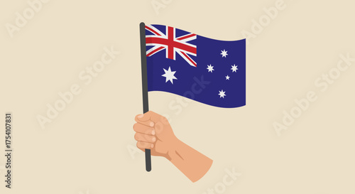 Hand Holding Australian Flag Waving.