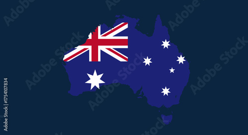 Australian Flag Map Silhouette Graphic Design.