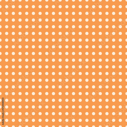 Vector polka dot grid with soft cream dots on a rich orange background. Ideal for textile, surface design, and modern patterns.
