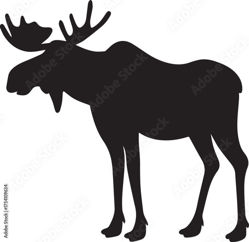 Moose animal silhouette vector, black and white silhouette vector illustration