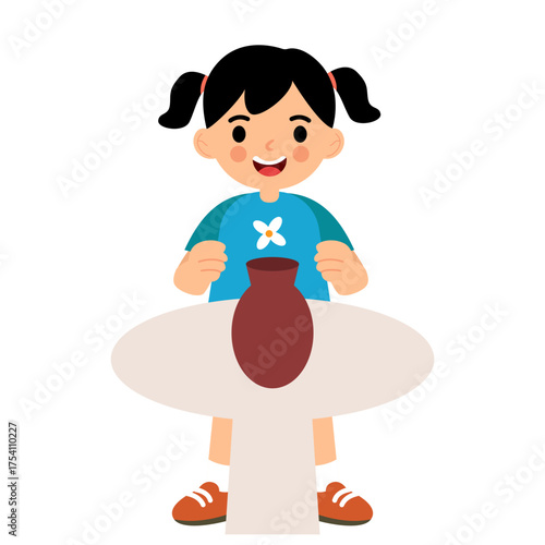 Kids Girl Making Clay Sculpture