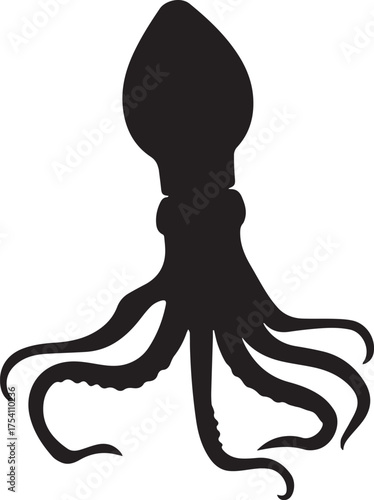 Squid silhouette vector, black and white silhouette vector illustration