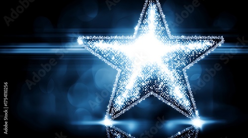 Shimmering Celestial Emblem: A captivating close-up showcases a radiant, five-pointed star aglow against a deep, enigmatic backdrop. Its sparkling surfaces reflect a mystical allure.