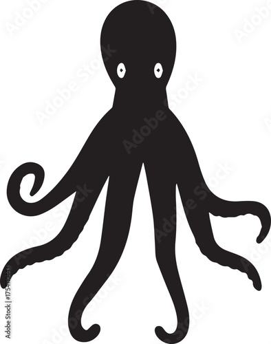 Squid silhouette vector, black and white silhouette vector illustration