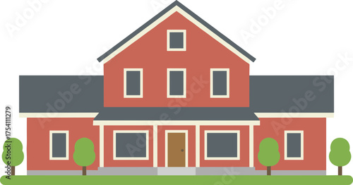 Flat Design Residential Family House Exterior Illustration Real Estate