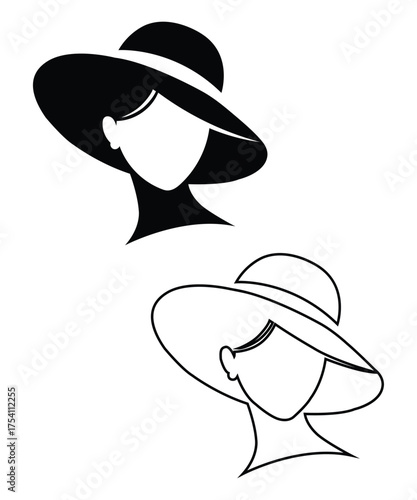 Elegant Woman Silhouette with Hat Minimalist Vector Design.