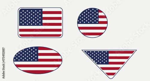 Set of American Flags in Different Shapes.