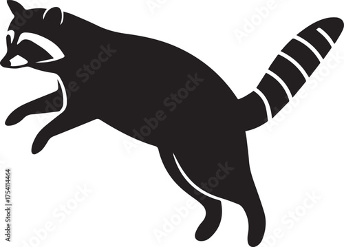 Raccoon silhouette vector, black and white silhouette vector illustration