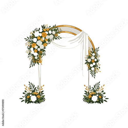 Elegant Golden Wedding Arch Decorated with Floral Arrangements
