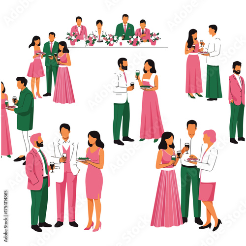 Elegant Party Guests Mingling and Dining at a Formal Event