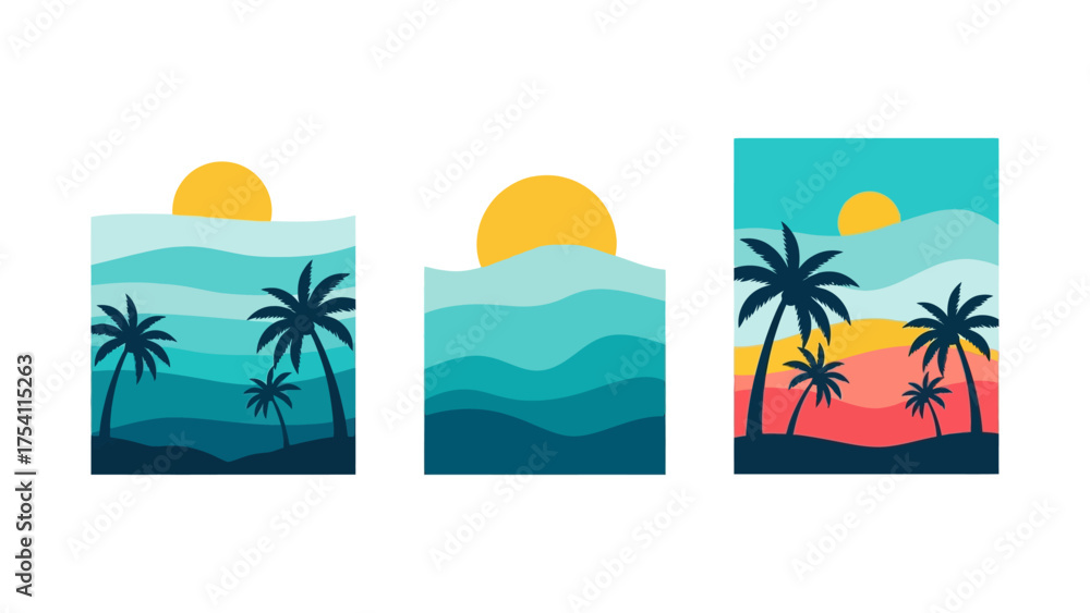 Obraz premium Tropical Palm Trees Silhouette at Sunset Vector Illustration