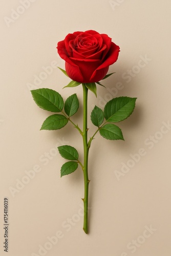 A stunning red rose on a simple background, showcasing its natural beauty