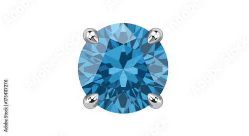 Sparkling blue gemstone with facets and silver prongs, radiating exquisite beauty and refined craftsmanship perfect for jewelry design inspiration
