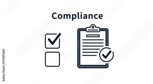 Compliance vector icon set. Regulatory standards and policy checklist. Business legal requirement, rule verification, and guideline inspection concept illustration.