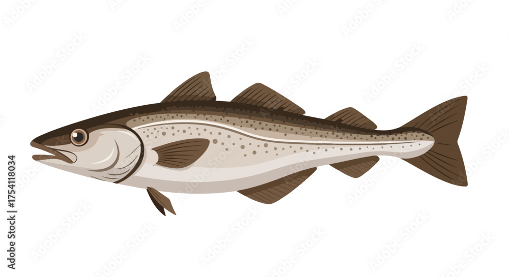 Fototapeta premium Detailed vector illustration of a pollack fish emphasizing its unique fins and sleek body shape in side view illustration