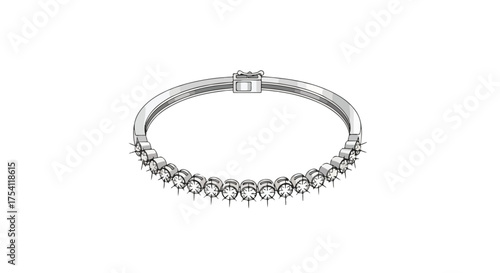 Elegant Diamond Bangle Bracelet in Silver Setting Displaying Fine Craftsmanship and Luxury Detailing Portraying Beauty and Style
