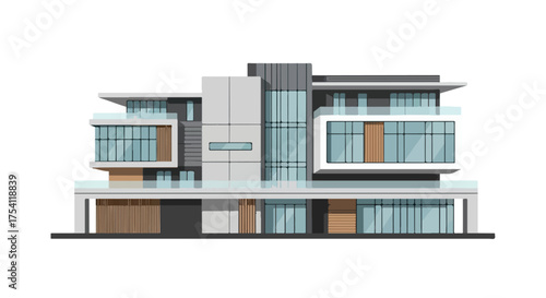 Architectural visualization of a modern villa showcasing a contemporary design with clean lines and expansive glass windows