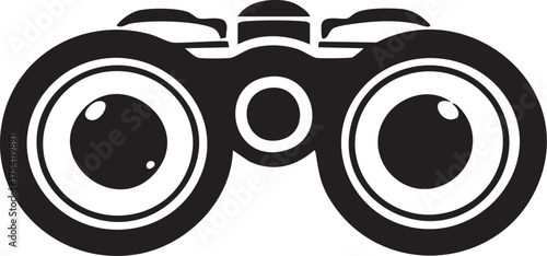 Binoculars vector icon—black-and-white silhouette of stylized optical device for observation, exploration, and surveillance themes